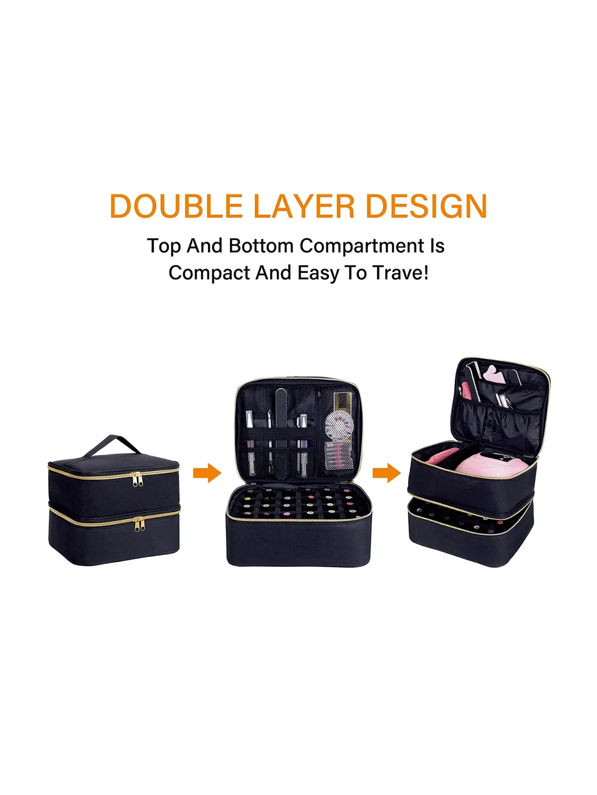 organisateur de vernis à ongles, sac fourre-tout de rangement cosmétique double couche portatif pour les amateurs d'ongles, peut stocker des outils à ongles, du gel de vernis à ongles, d