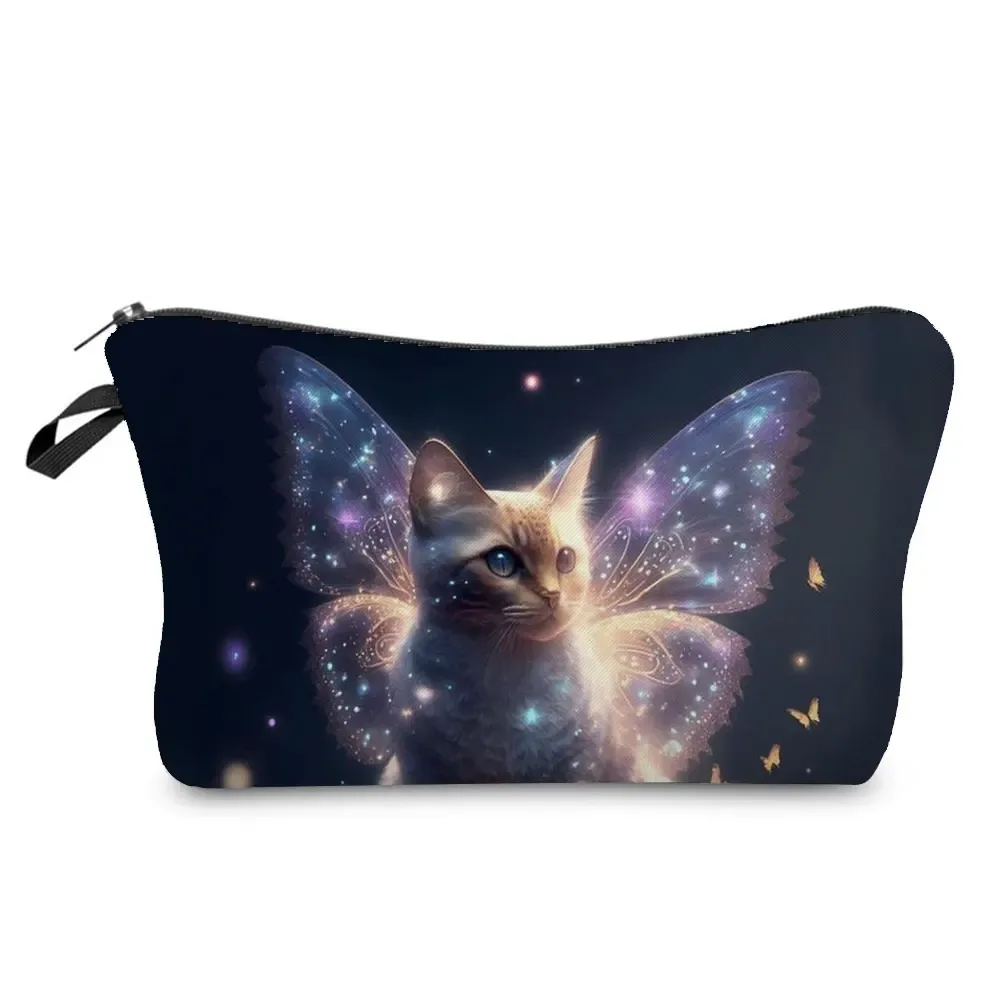 trousse à cosmétiques avec imprimé chat animal de dessin animé 3d pour femme, mini trousse de maquillage décontractée, étui à crayons personnalisé, extérieur, plage, voyage, mignon