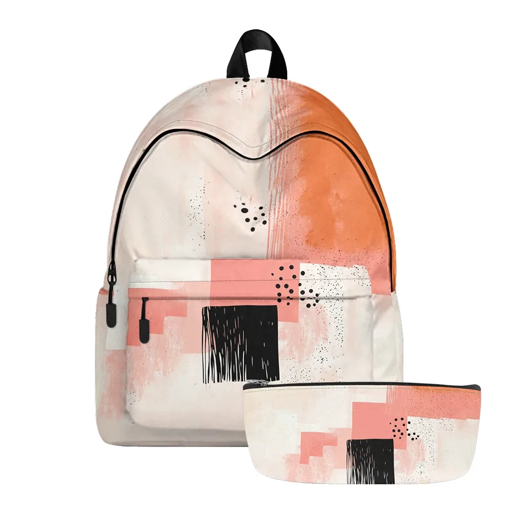 sac à dos imprimé artistique géométrique vibrant, sacs à crayons, bretelles réglables, léger et durable, sac à dos de voyage scolaire, ensembles pour adolescents