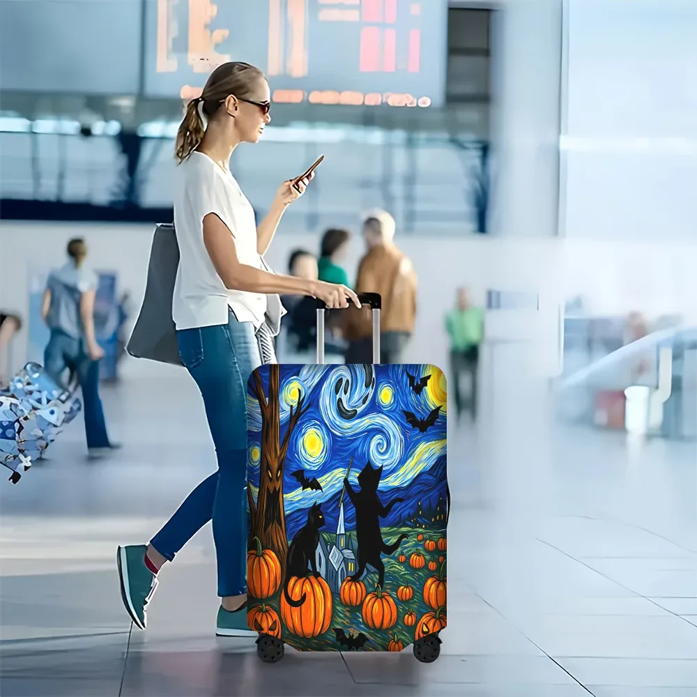 1 housse de bagage imprimée starry night halloween pour bagages de 18 à 32 pouces ; accessoires de voyage anti-poussière et élastiques pour une protection efficace