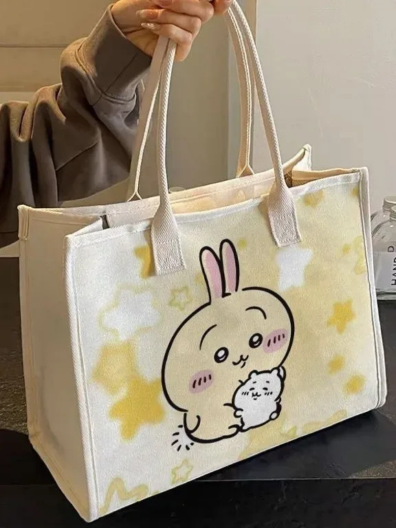 sac à bandoulière en toile chiikawa, motif dessin animé, grande capacité, polyvalent, pour étudiants, sac fourre-tout pour femme