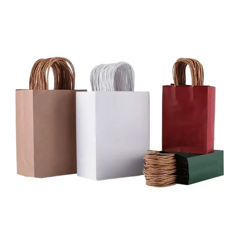 sacs cadeaux en papier kraft avec poignée torsadée, sacs fourre-tout épais et réutilisables pour le commerce de détail, à emporter, pour boulangerie, fête, emballage cadeau, 50 pièces