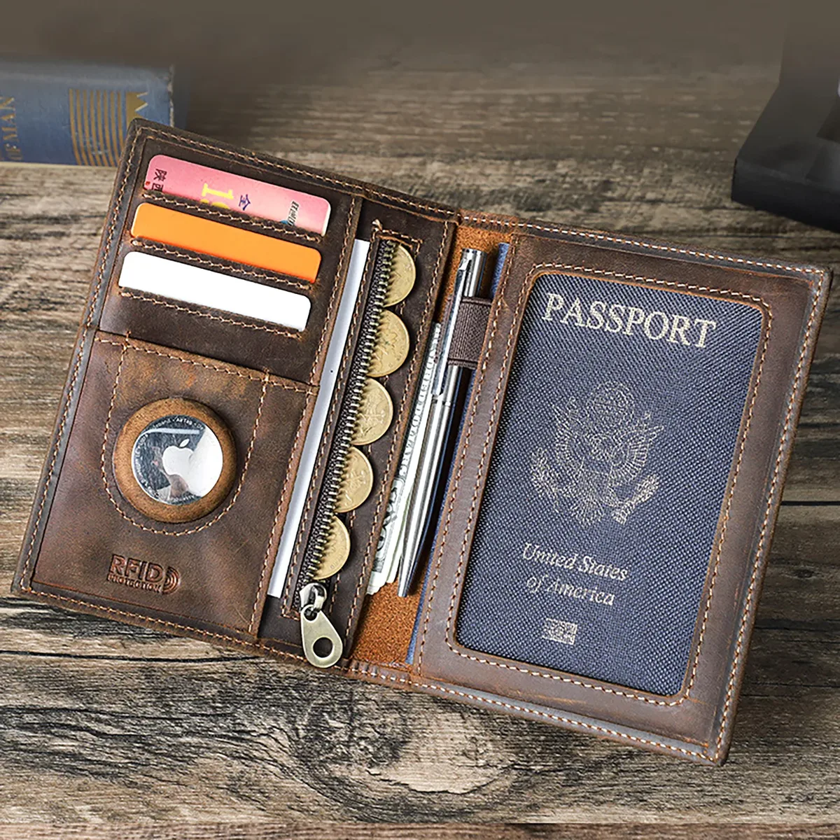 Portefeuille en cuir véritable avec logo personnalisé, porte-passeport de voyage mince, document de voyage Rfid minimaliste, portefeuille d'évaluation