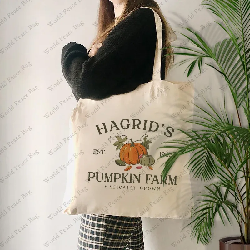 1 sac fourre-tout en toile à motif de ferme de citrouilles hagrid's est 1962, sac à bandoulière pour les voyages et les trajets quotidiens, sac de shopping réutilisable pour femmes