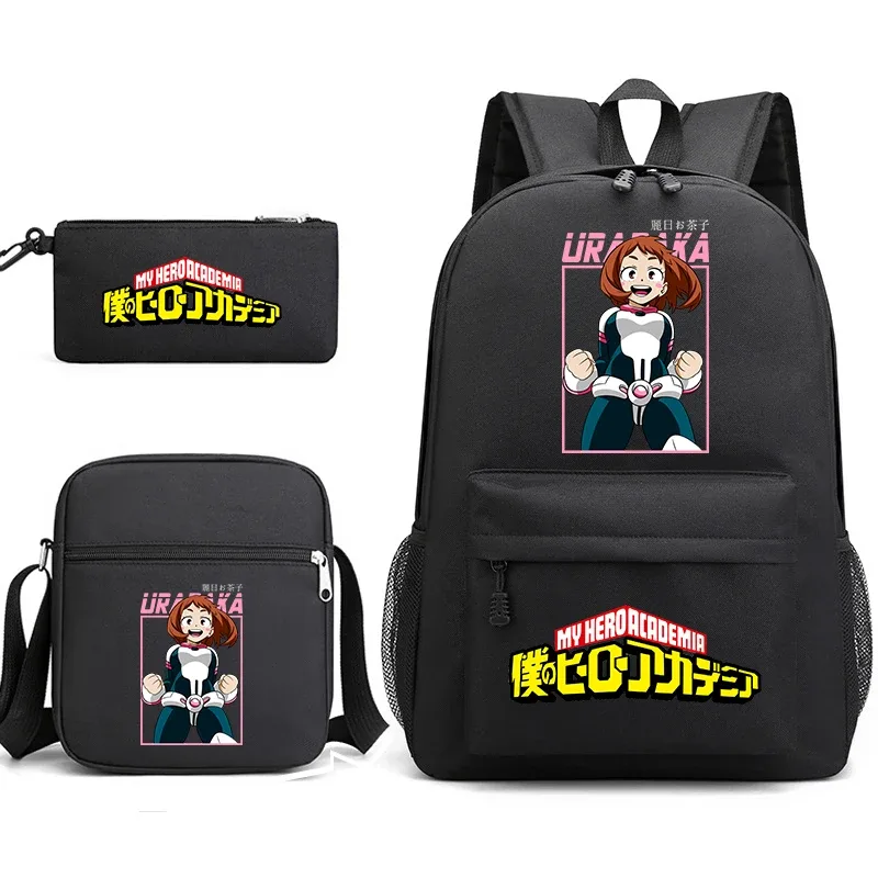 ensemble de sacs à dos scolaires imprimés my hero academia, 3 en 1, avec sac à bandoulière, trousse à crayons, pour garçons, filles, enfants
