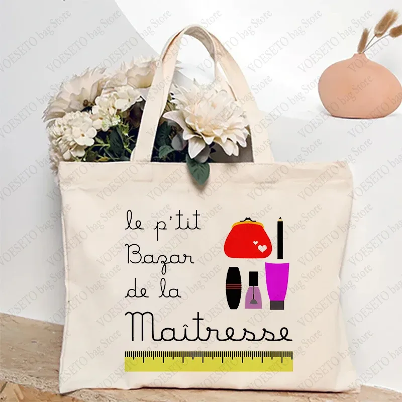 sac fourre-tout à thème enseignant, sac à bandoulière d'école inspiré avec motif de style français, sac à main à motif éducatif cadeau maitresse d'école