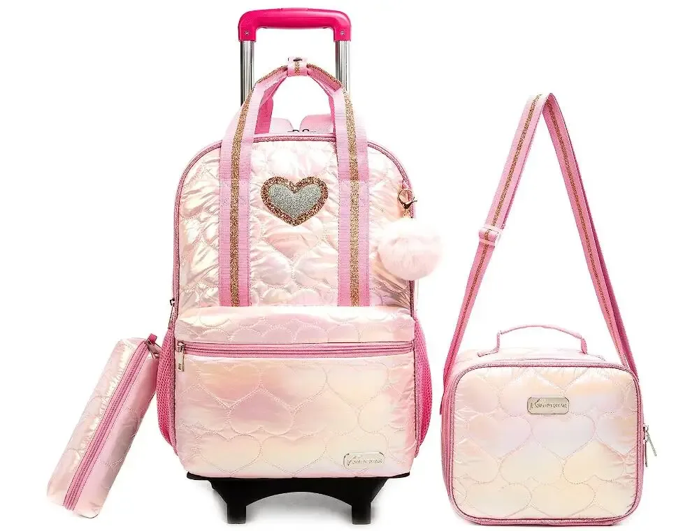 sac à dos roulant pour filles, ensemble de sacs à roulettes pour l'école primaire, sac à déjeuner, sacs à livres d'école pour enfants, bagages à main, sac à dos à roulettes