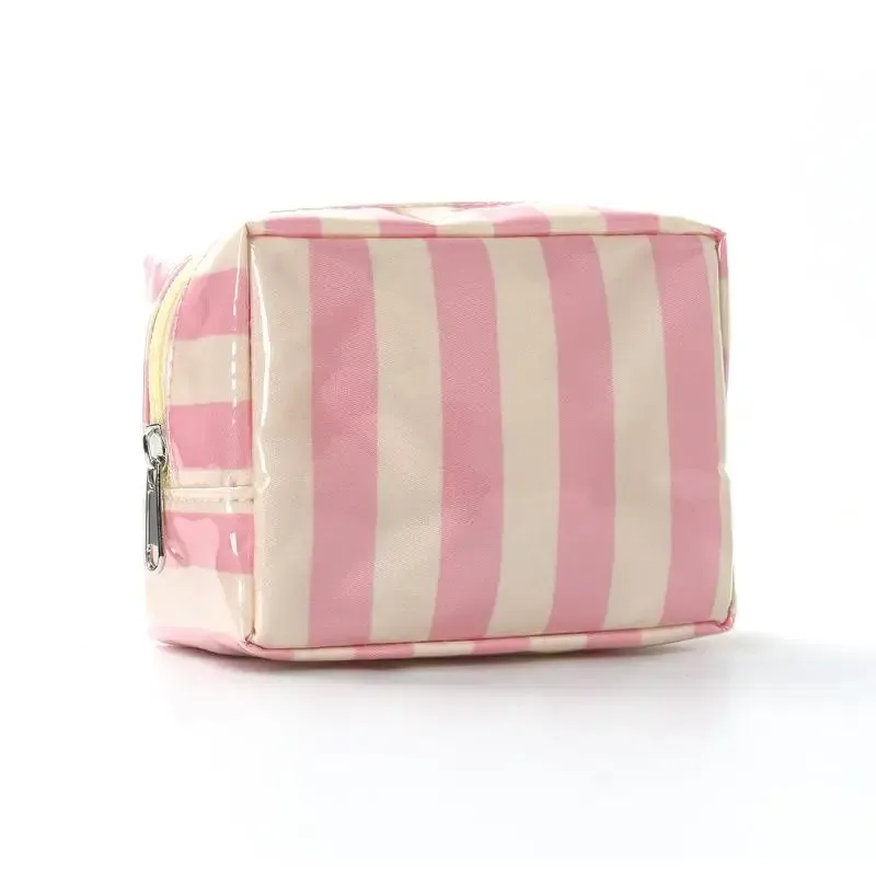 mini trousse de toilette rayée en pvc, trousse de maquillage, trousse de toilette imperméable, étui pour pinceaux de maquillage