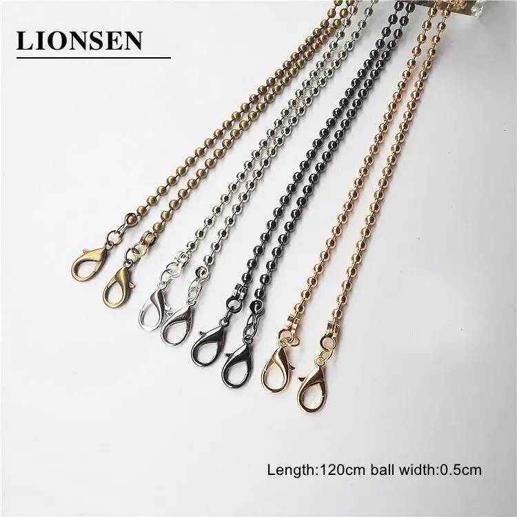 Lot de 10 chaînes de remplacement pour sacs à main, 120 cm et 60 cm, avec maillons métalliques et fermoir, pour sacs à bandoulière et sacs à main