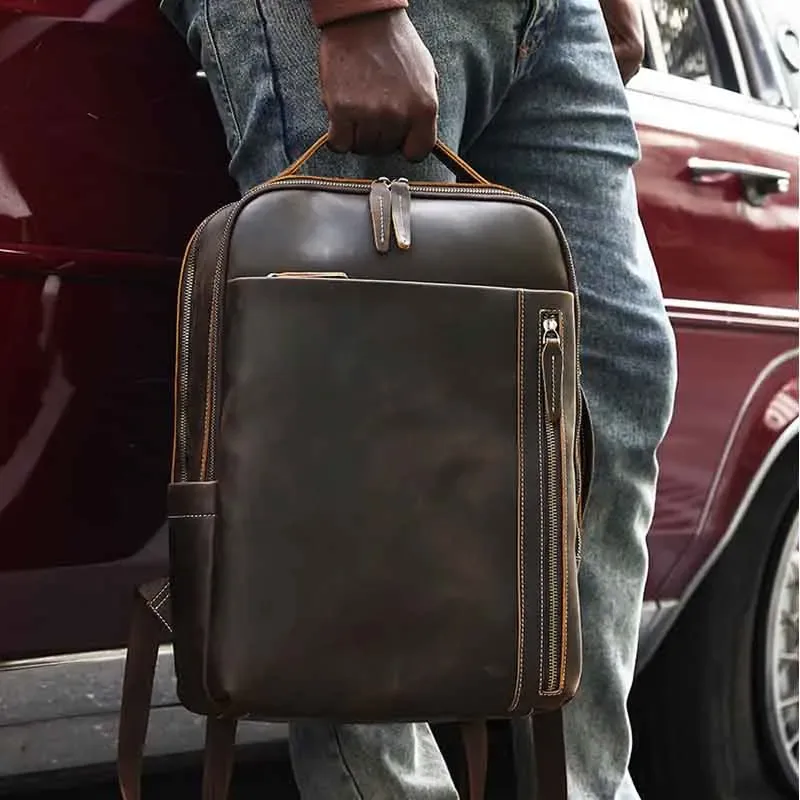 crazy horse – sac à dos en cuir de vache pour hommes, sac pour ordinateur portable, double épaule, sac de voyage de grande capacité, sac à dos quotidien