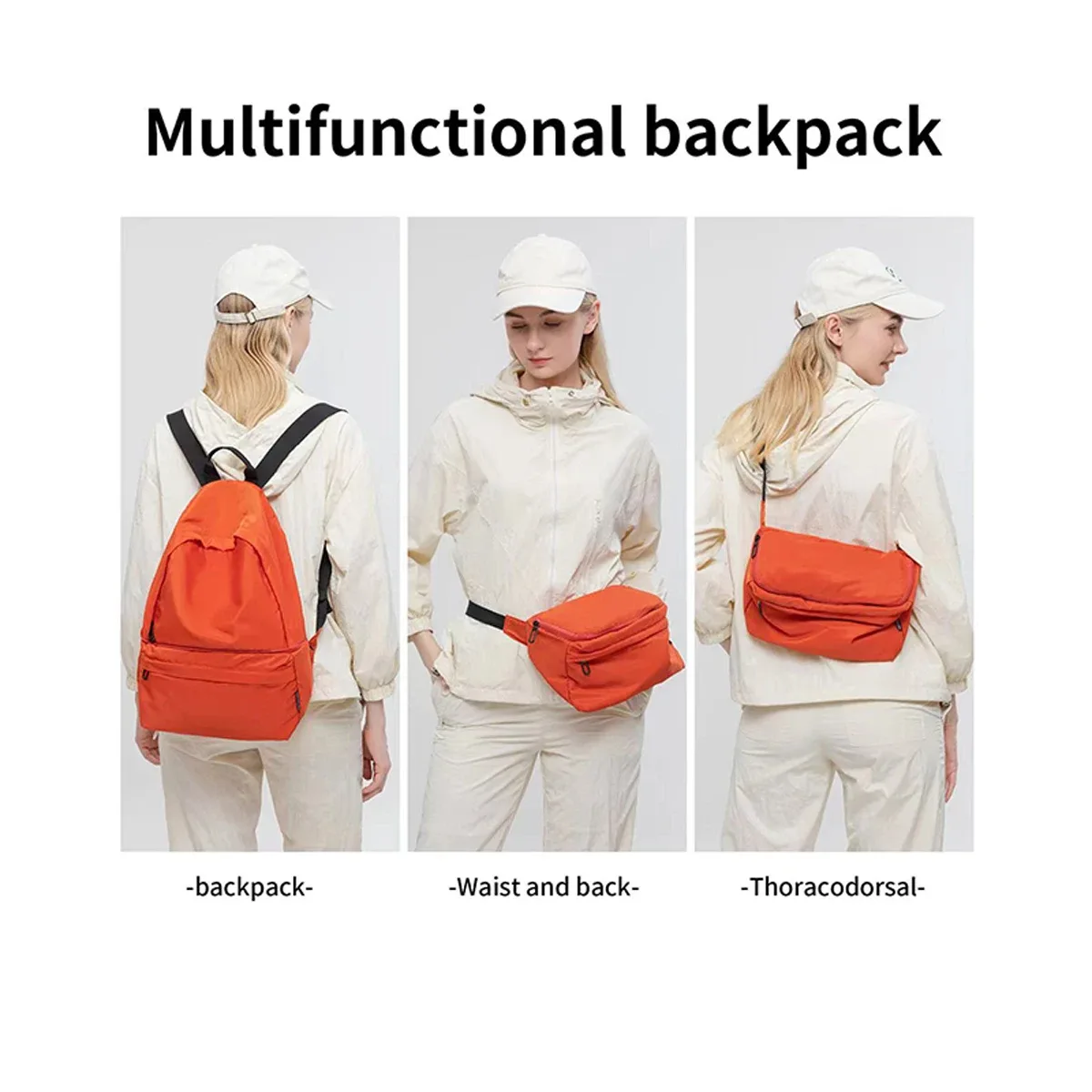 sac à dos multifonctionnel simple pour hommes et femmes, sac de taille pliable, extérieur, grande capacité, léger, sac à bandoulière décontracté