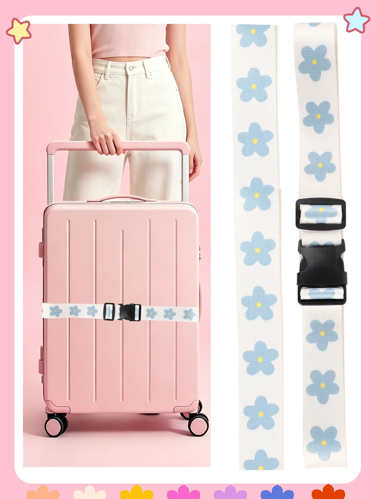 sangle de bagage décontractée et mignonne, imprimé fleurs et cœurs, multifonctionnelle, réglable, polyvalente, durable, pour les voyages d'affaires quotidiens