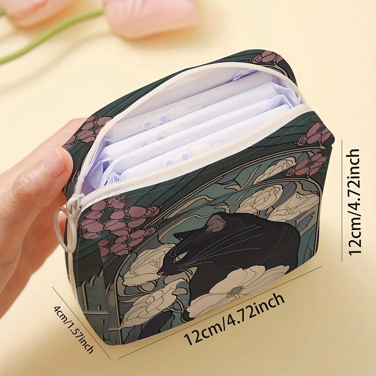 1 sac de rangement pour serviettes hygiéniques imprimé motif chat, sac léger pour mouchoirs pour femmes, sac pour mouchoirs hygiéniques