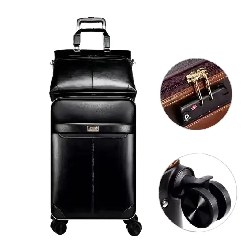 premium ensemble de bagages roulants en cuir spinner 24 pouces rétro hommes valises à roulettes d'affaires 20 pouces cabine mot de passe valise à roulettes