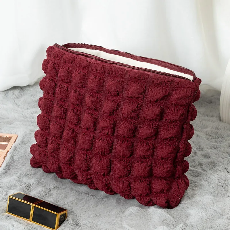 poudres de maquillage souples portables pour dames et filles, fermeture éclair, populaire, boho, réutilisable, capacité de gril à bulles, sac cosmétique, évaluation de voyage
