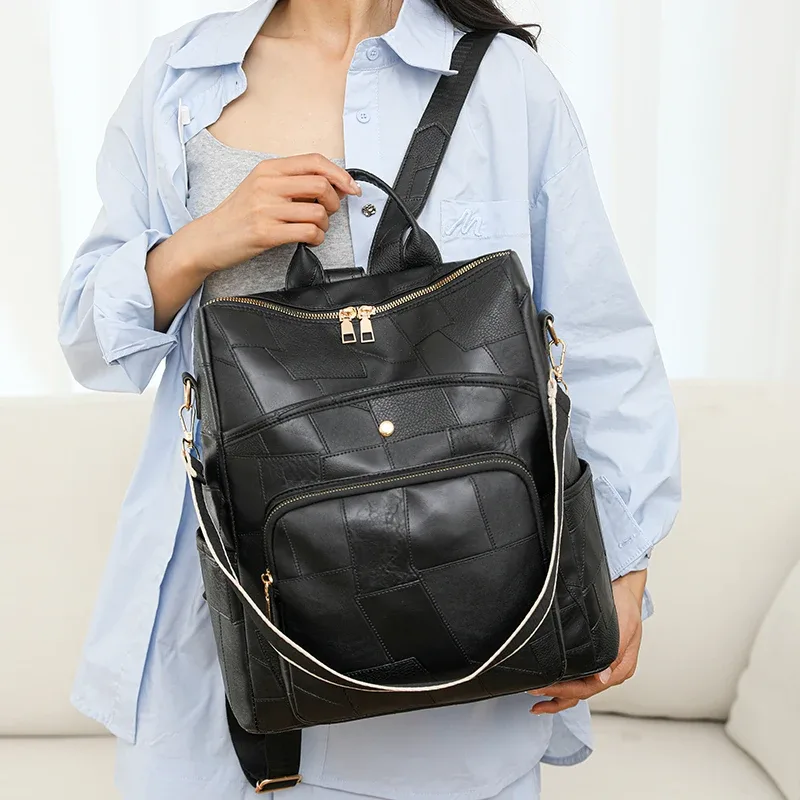 Sac à dos en PU solide pour documents, cartable de grande capacité, sacs de livre, sac à dos de voyage, sacs d'école simples, adolescents, nouvelle mode, haute qualité
