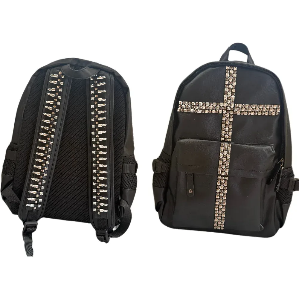 sac à dos punk original avec rivets et balles, pour hommes et femmes, noir, style rock, pour étudiants