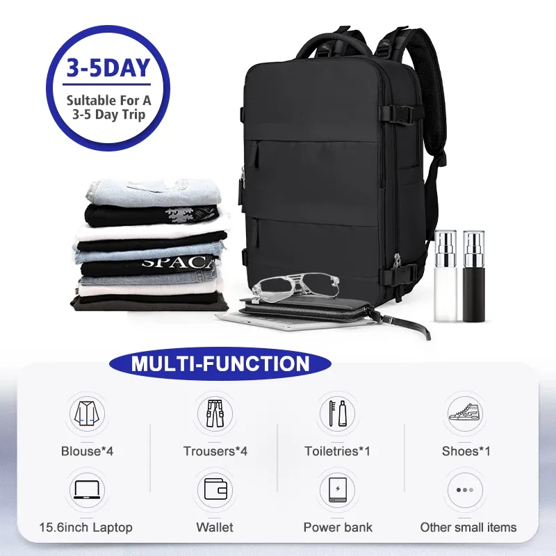 grand sac à dos de voyage pour hommes, sac à dos étanche pour ordinateur portable approuvé par le vol de la compagnie aérienne, sac à dos de transport antivol, sac à dos de randonnée