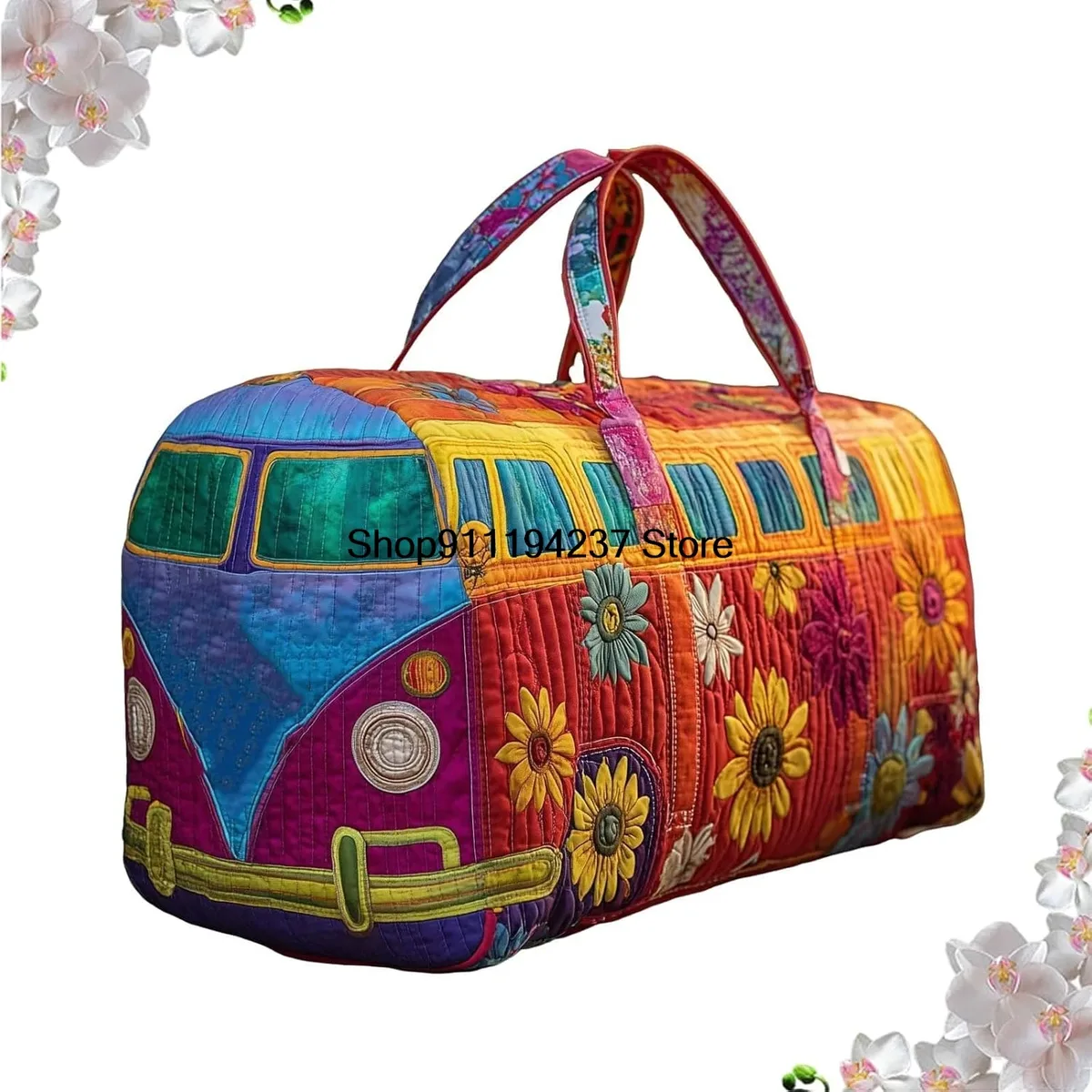 sac de voyage matelassé hippie van, sac de voyage matelassé hippie journey, sac de voyage week-end vintage à motifs floraux, sacs de sport