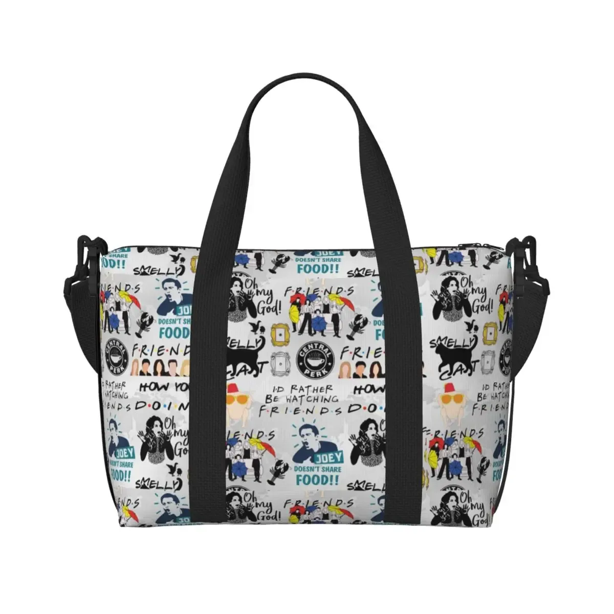 personnalisé drôle amis émission de télévision sac fourre-tout femmes grande capacité central perk café bande dessinée salle de sport plage sacs de voyage