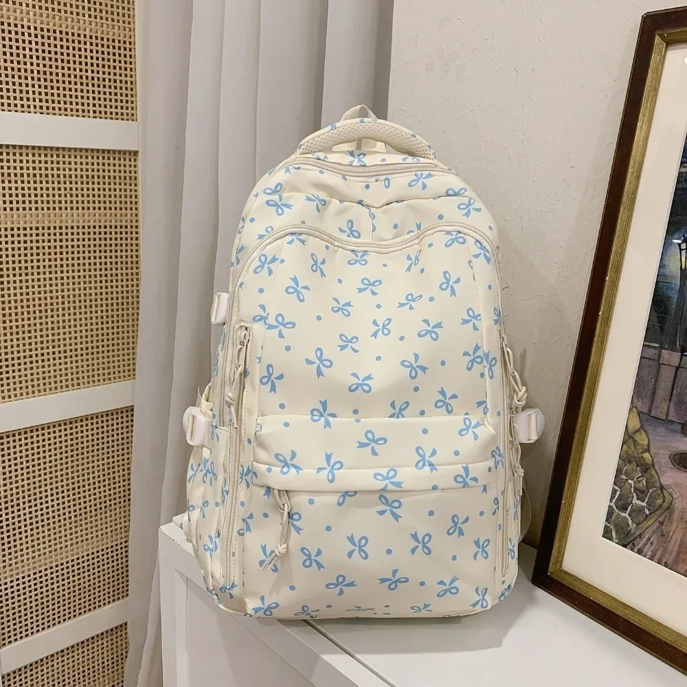 sac à dos à imprimé floral de grande capacité, multi-compartiments, multi-poches, motif nœud, sac d'école imperméable, sac à dos épaissi pour voyage
