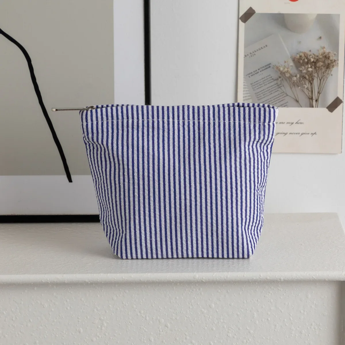 petits sacs à cosmétiques à la mode, sacs de rangement à rayures verticales pour femmes, sacs de maquillage avec fermeture éclair, sac de rangement de voyage portable
