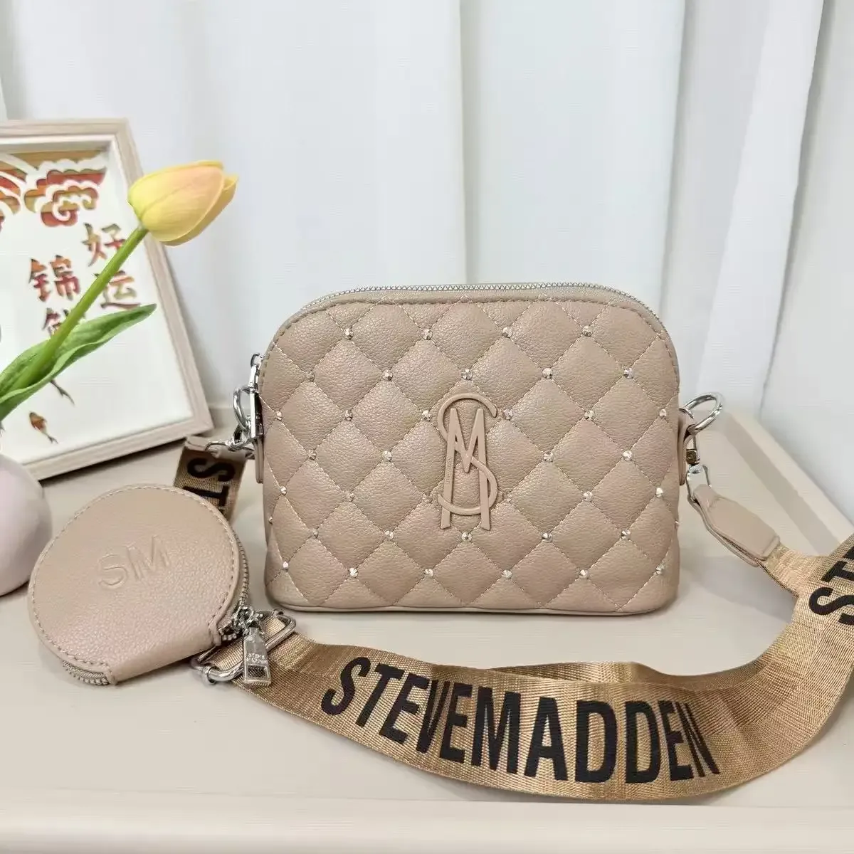 sac à bandoulière de luxe pour femme steve madden 2026, nouveau sac photo à motif losanges, sac à bandoulière décontracté de haute qualité