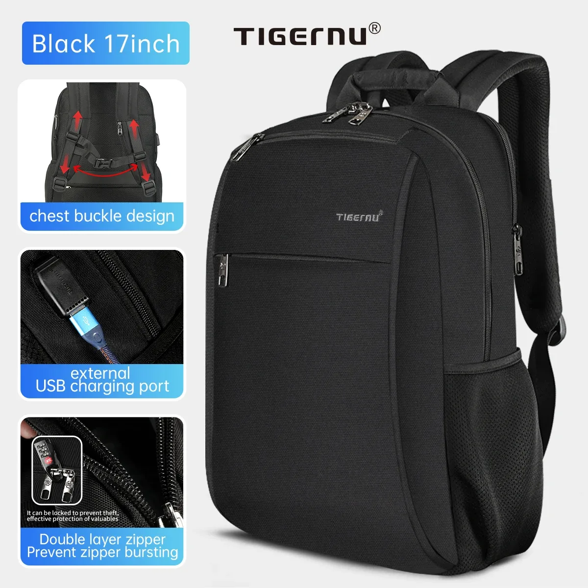 sac à dos étanche pour ordinateur portable pour homme, sac de voyage pour l'école, port de chargement usb 4,0 a, garantie à vie, 15.6, 17 pouces