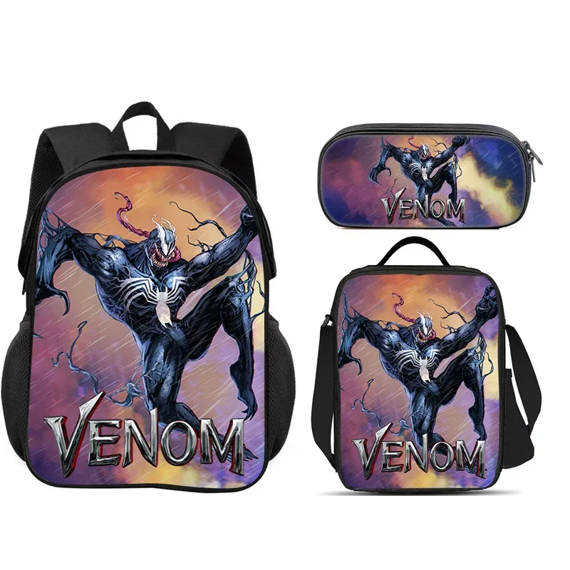 ensemble scolaire venom 3 pièces : sac à dos + trousse à crayons + sac à lunch, sac à dos scolaire tendance, cadeau pour enfants, pratique et multifonctionnel