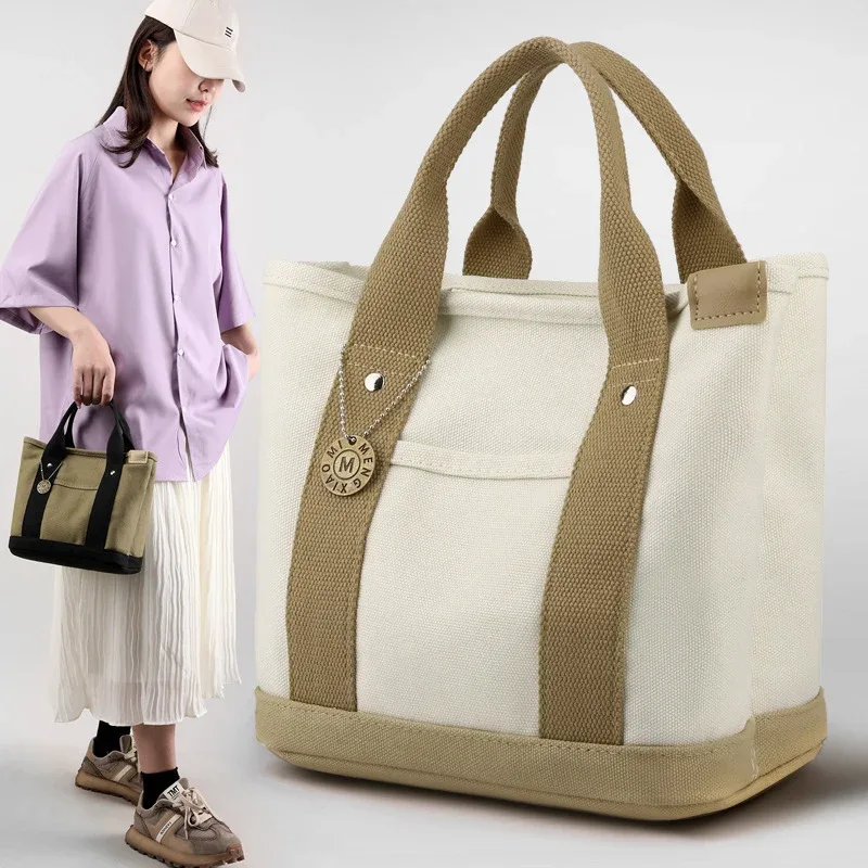 sac fourre-tout en toile portable de grande capacité, sac seau à bento pour déjeuner de loisirs, sac à main multi-divisé