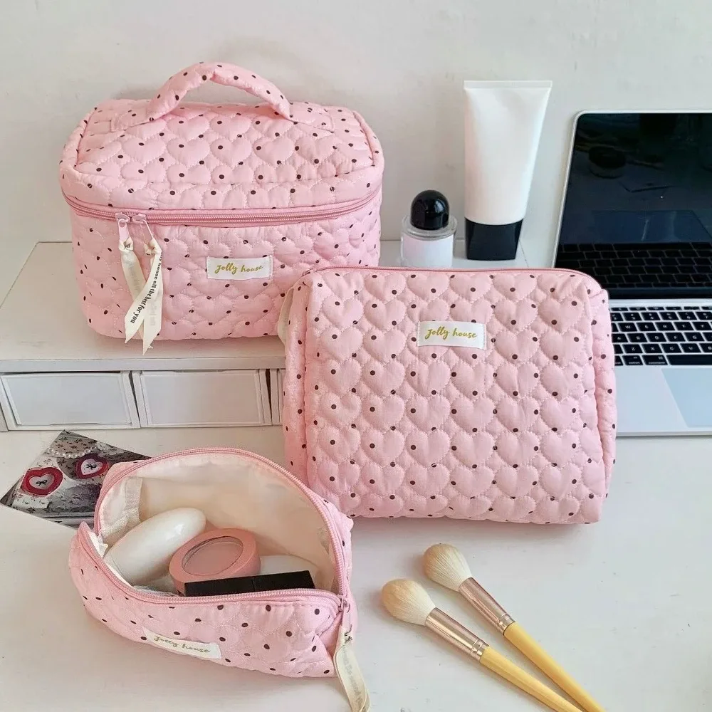 Sac à cosmétiques à pois pour femmes, sac à main de voyage, organisateur de maquillage, sac de rangement de grande capacité, trousse de toilette, étui de maquillage, mode coréenne