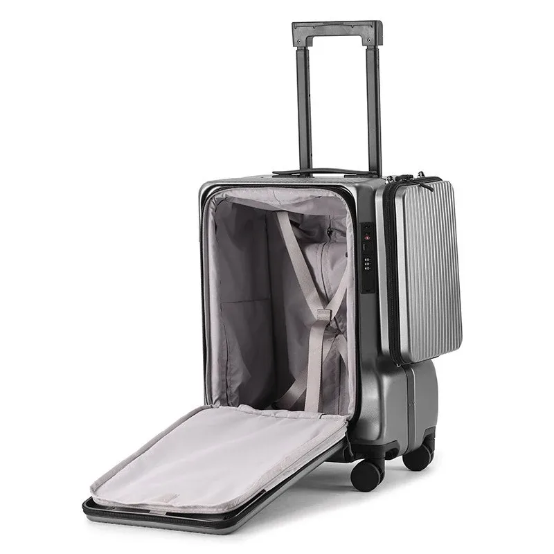 valise de voyage multifonctionnelle à ouverture frontale en aluminium, 20 pouces, pour affaires, avec roulettes, bagage cabine