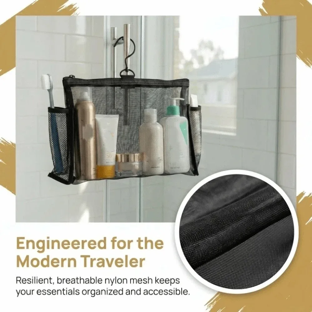 sac de rangement spécialisé en maille transparente avec crochet, organisateur de toilette, étui suspendu, organisateur de maquillage creux pour voyage.