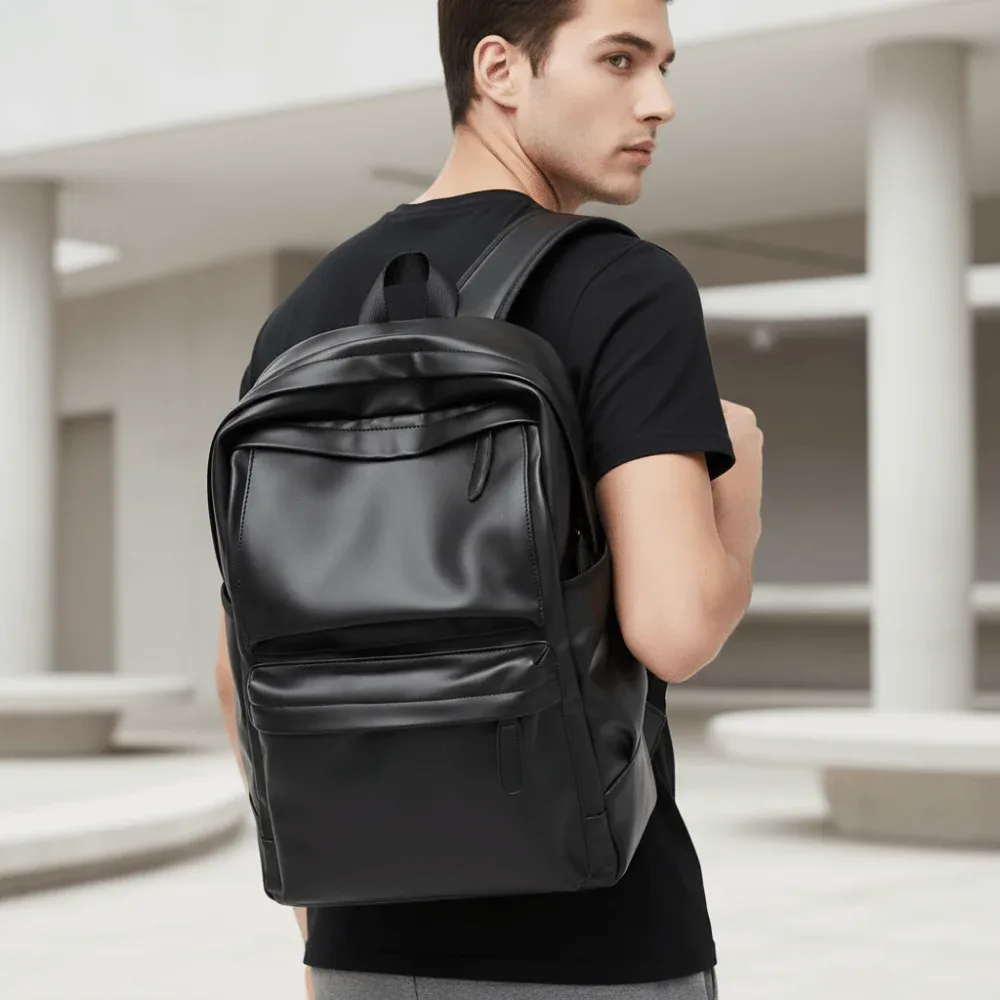 sac à dos en cuir pvc pour homme, bretelles rembourrées, résistant à l'eau, sac d'école pour ordinateur portab