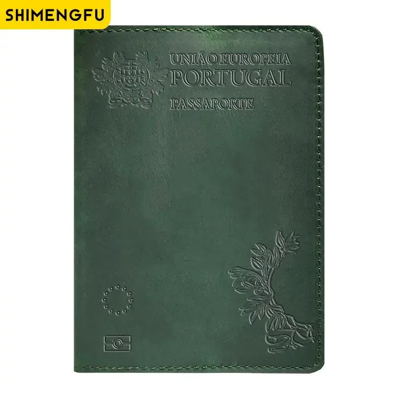 couverture de passeport unisexe en cuir véritable, porte-passeport portugais rétro vache, étui de protection, portefeuille de voyage