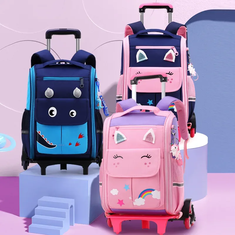 enfants chariot sac à dos roues étudiant haute capacité sacs d'école sac à dos roulant enfants chariot sac école sac à dos sac à roulettes
