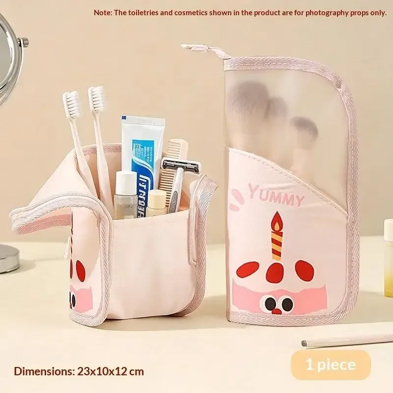 sac de rangement pour pinceaux de maquillage, motif dessin animé mignon, avec design transparent, grande capacité, parfait pour le maquillage quotidien et les voyages