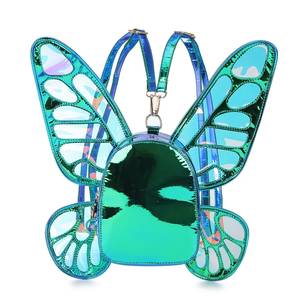 sac à dos drôle d'ailes de papillon d'ange sac à dos d'école laser pour femme pour fille voyage sac à dos décontracté sac d'école en cuir holographique