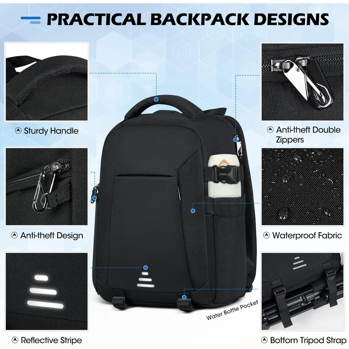 lubardy – sac à dos pour appareil photo dédié, 2 pièces, sac à dos de voyage pour ordinateur portable, grande capacité, pour hommes et femmes, sac à dos de photographie et housse de pluie