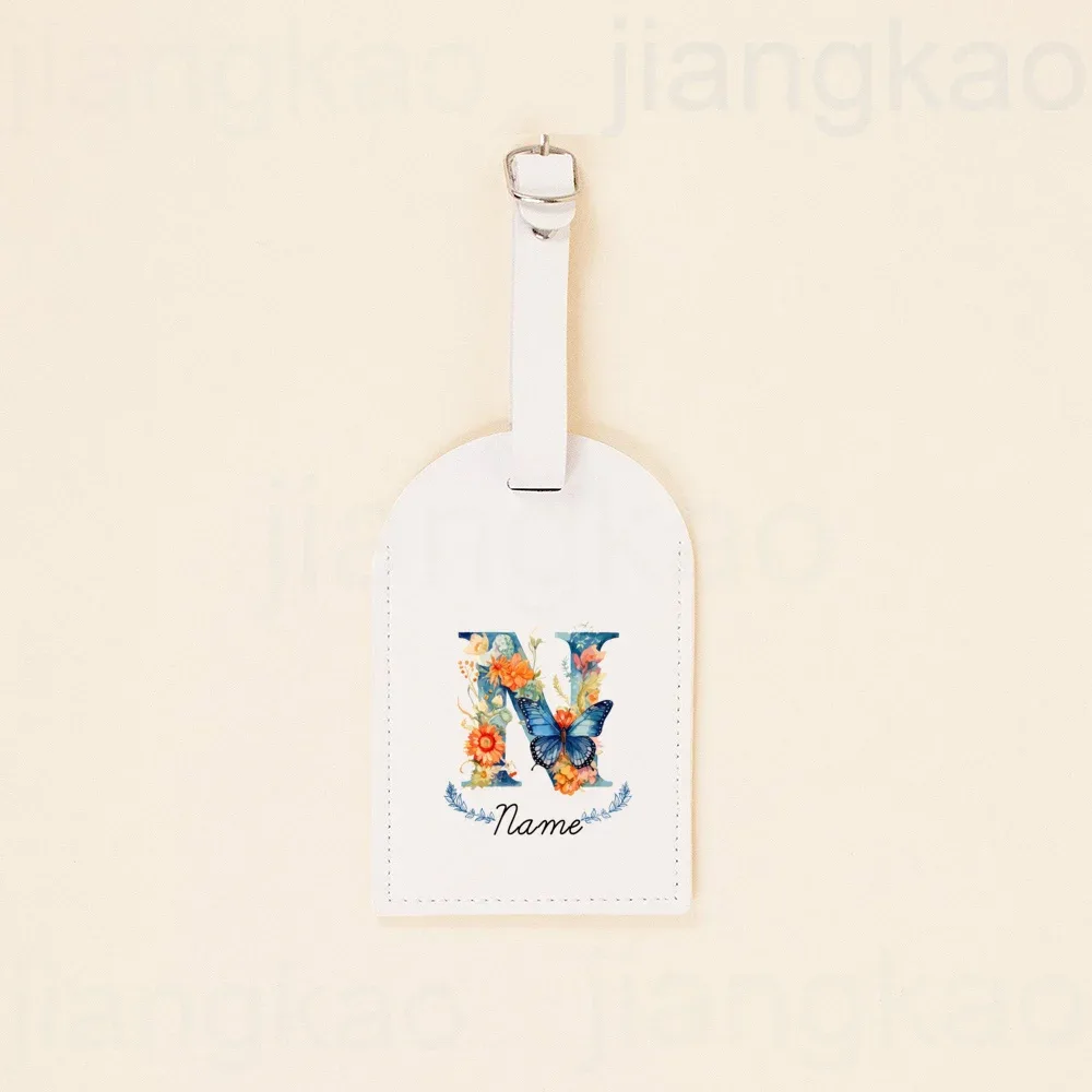 étiquette de bagage personnalisée en pu, lettre florale avec nom, étiquette de valise, accessoire de voyage, cadeau d'anniversaire de mariage pour elle