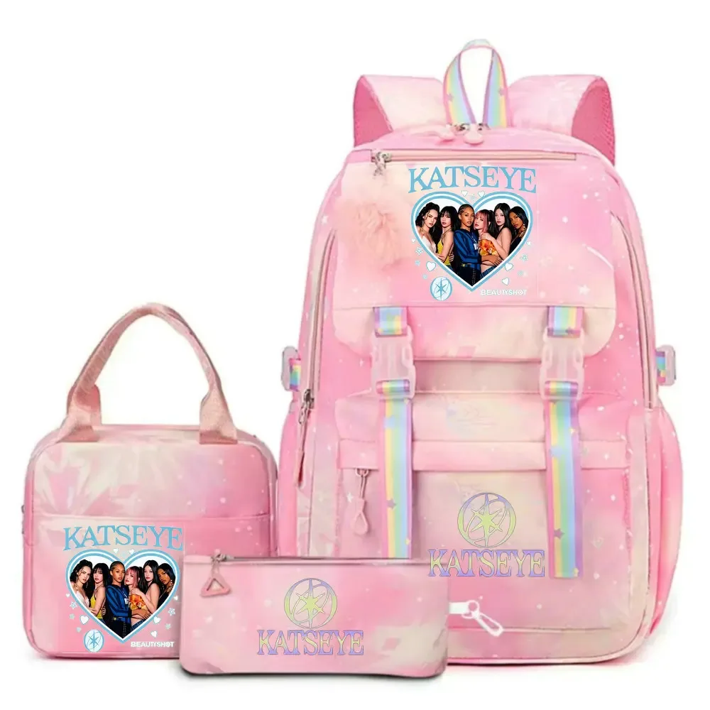 ensemble de sac à dos katseye print avec sac à lunch et trousse à crayons, sac à dos d'extérieur léger et respirant de grande capacité