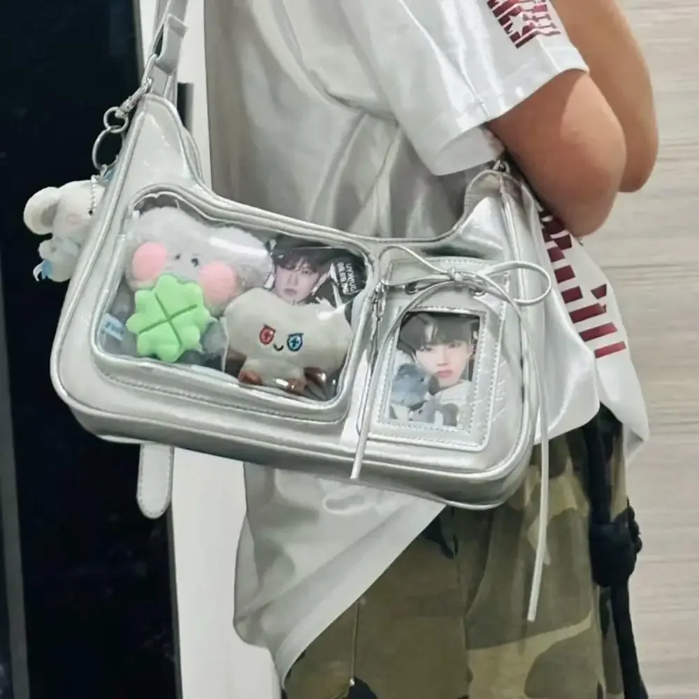 y2k coréen transparent ita sac filles doux lolita jk sac à main mode école sac à bandoulière harajuku anime badge affichage sac fourre-tout