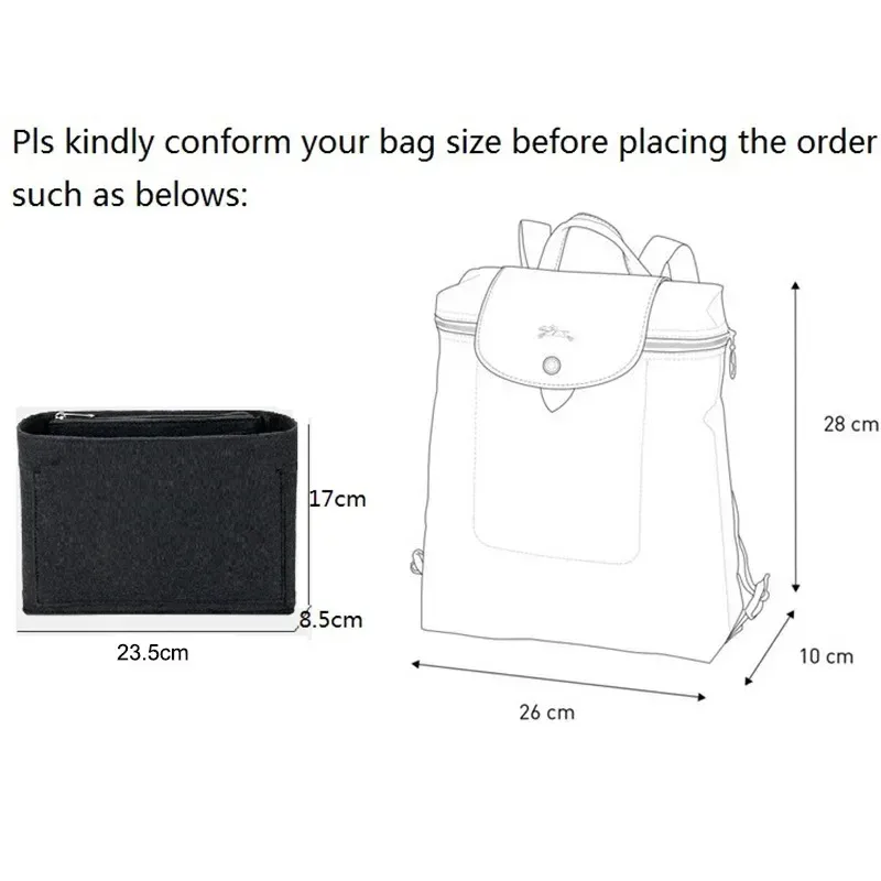 insert organisateur de sac à main y2k pour sacs à main, séparateurs d'insertion de sac en feutre avec multi-poches, sac à dos adapté au long champ le p.liage
