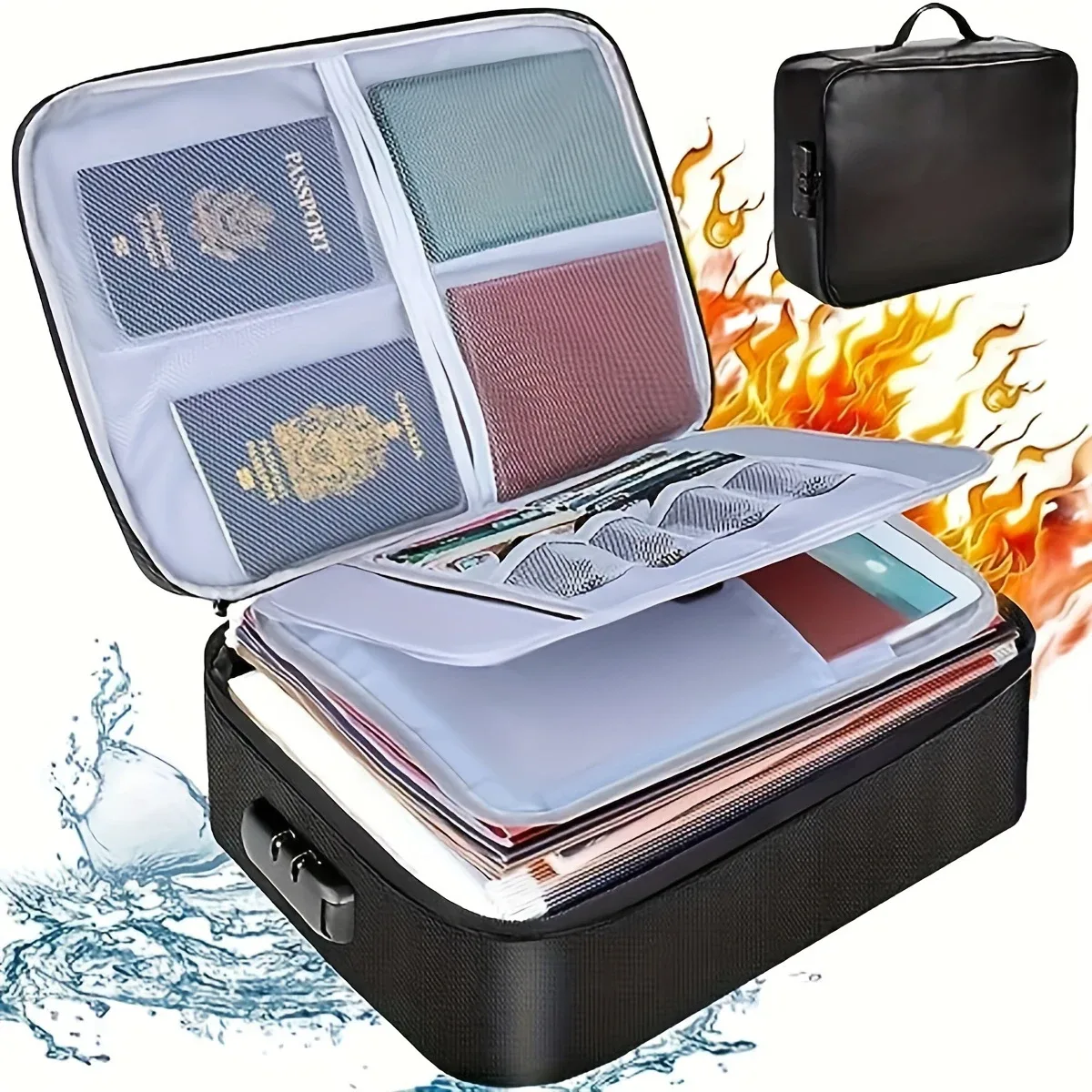 sac pour passeport de documents haute capacité 3/5 couches oxford avec serrure étui organisateur de documents grand espace pour les certificats de dossiers a4