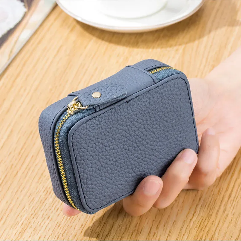 mini sac cosmétique en cuir véritable avec tête miroir pour femme, sac de rangement de maquillage en peau de cercle, sac à monnaie pour casque et rouge à lèvres