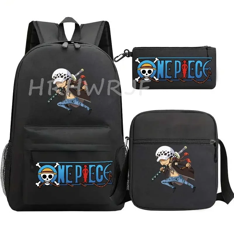 sac à dos anime one piece monkey d. luffy, grande capacité, décontracté, pour étudiants, sac d'école, 3 pièces, léger, pour femmes et hommes, voyage, mochilas décontractées