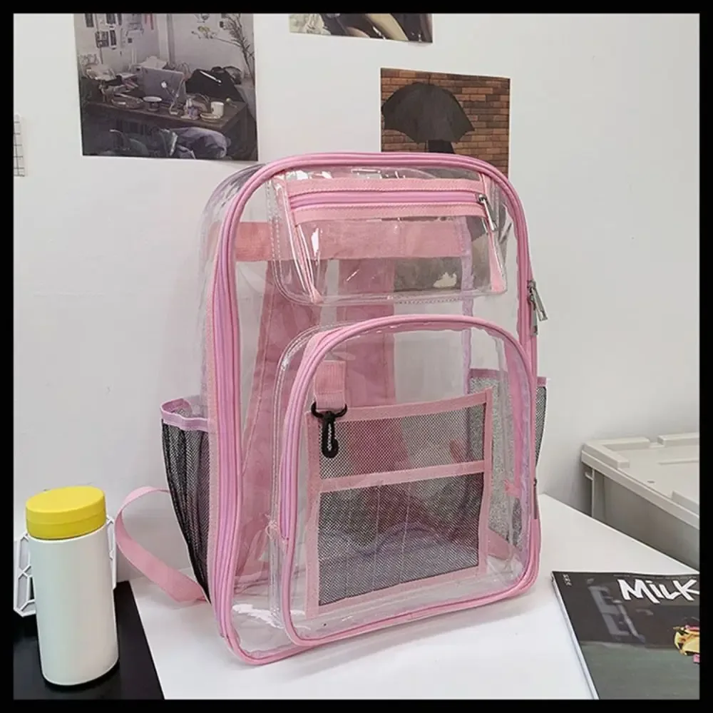 sac à dos décontracté en pvc transparent, grande capacité, multi-poches, pour étudiant, transparent, étanche, pour l'école