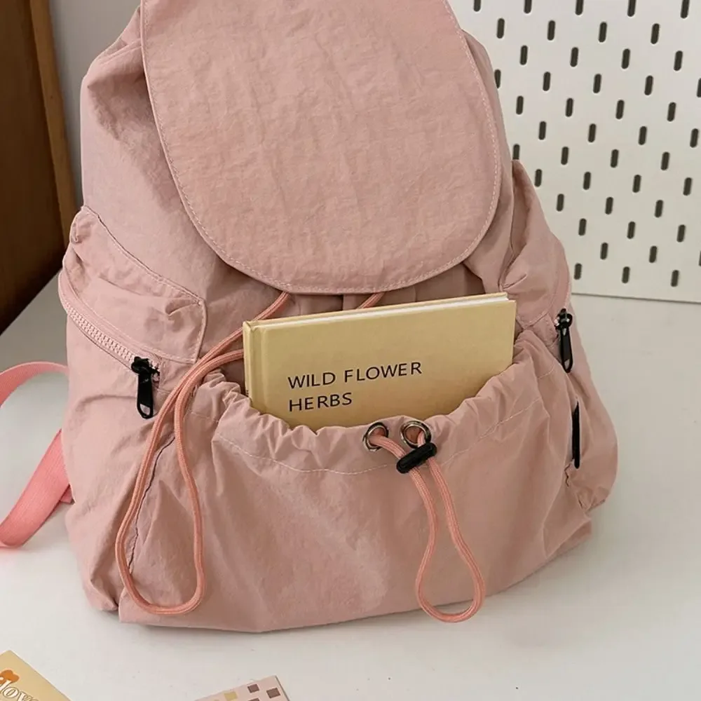 sac à dos de voyage léger et décontracté, style coréen, en nylon, avec cordon de serrage, étanche, grande capacité, cartable pour étudiants et adolescents