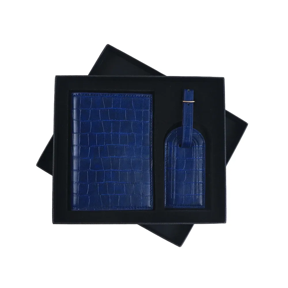 étiquette de bagage personnalisée en cuir pu motif peau de crocodile + porte-passeport, coffret cadeau, accessoires de sac
