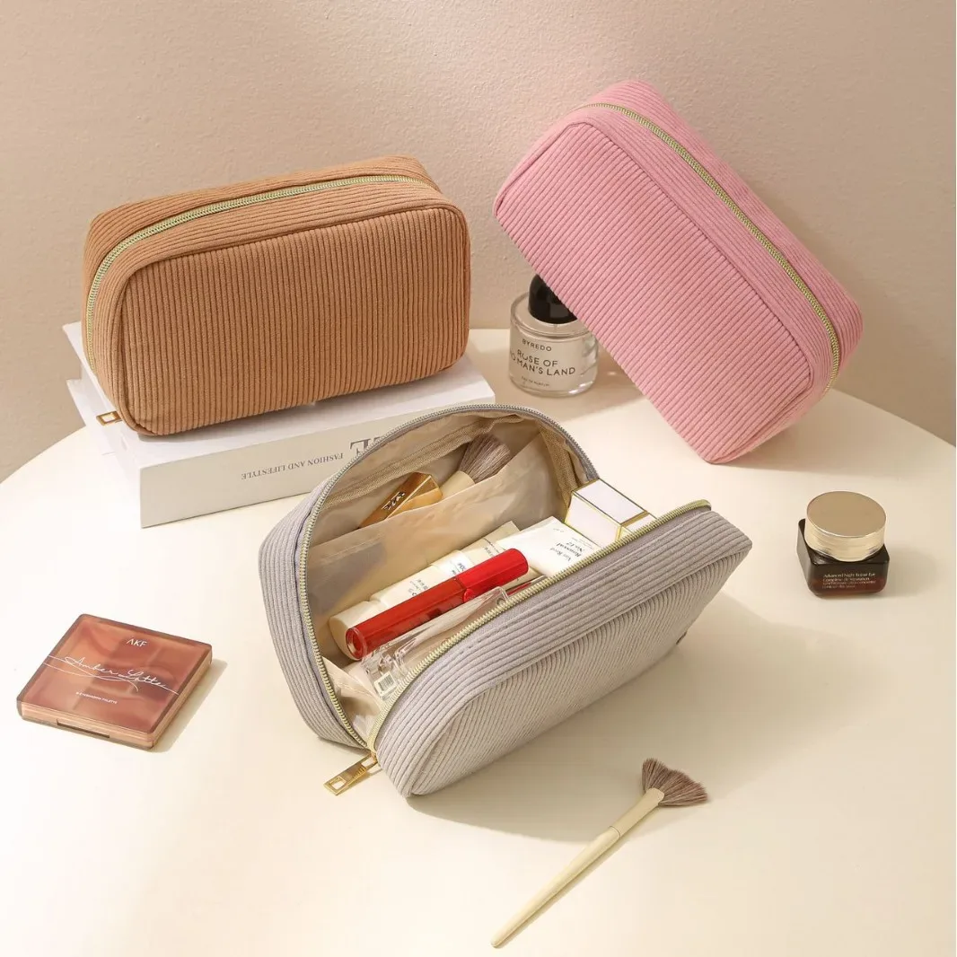nouvelle trousse de maquillage minimaliste en velours côtelé, grande capacité, sac de rangement pour cosmétiques de voyage, trousse de maquillage pour femmes